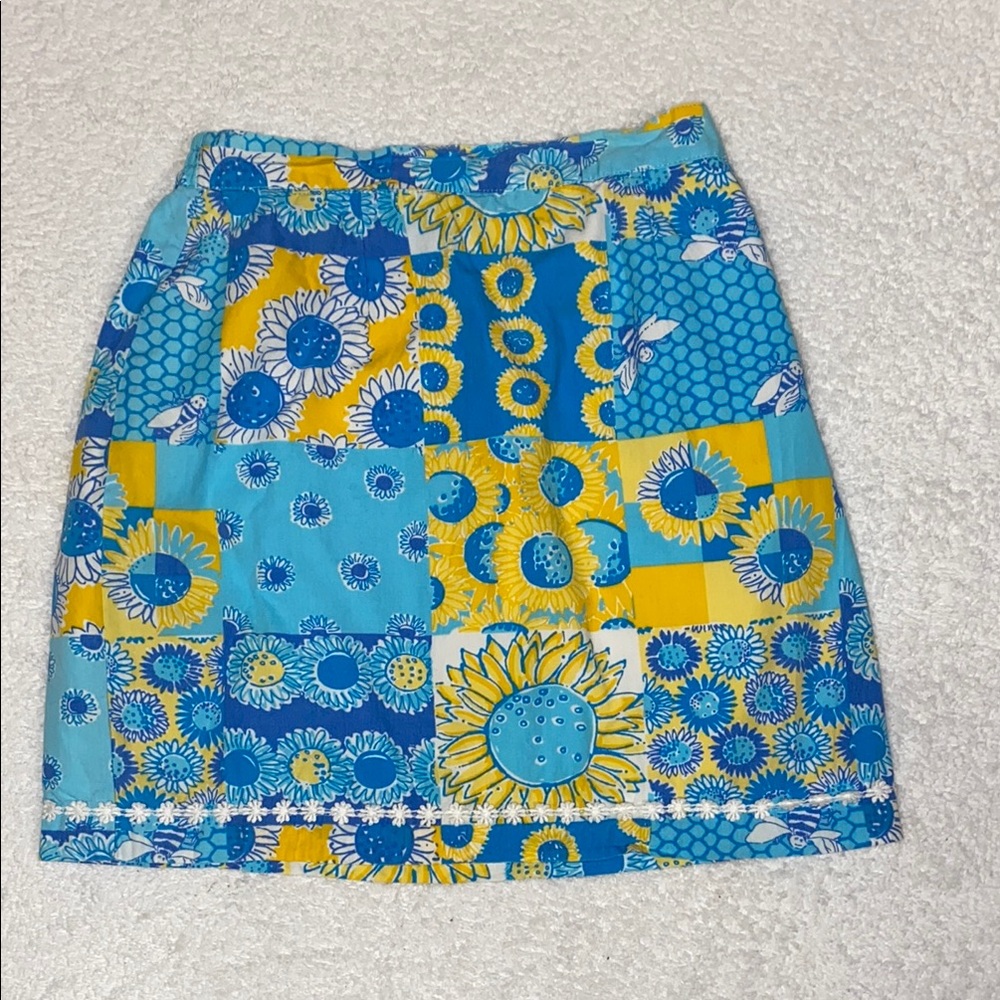Vintage 90s Lilly Pulitzer patchwork sunflower bee mini skirt size 8
